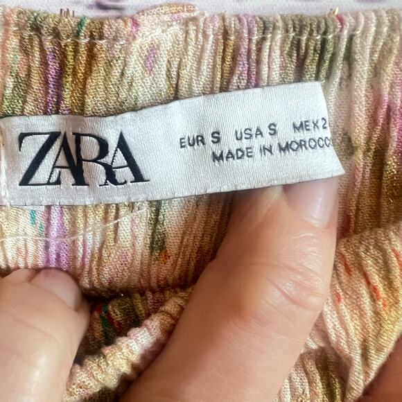 Zara crinkle effect wide leg cropped trousers multicolored abstract tie -dye SML - Picture 6 of 11